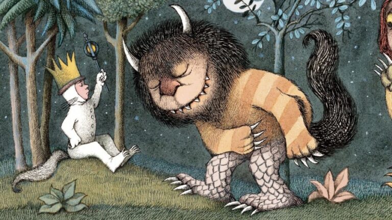 Un niño y una criatura del bosque en una ilustración de Maurice Sendak